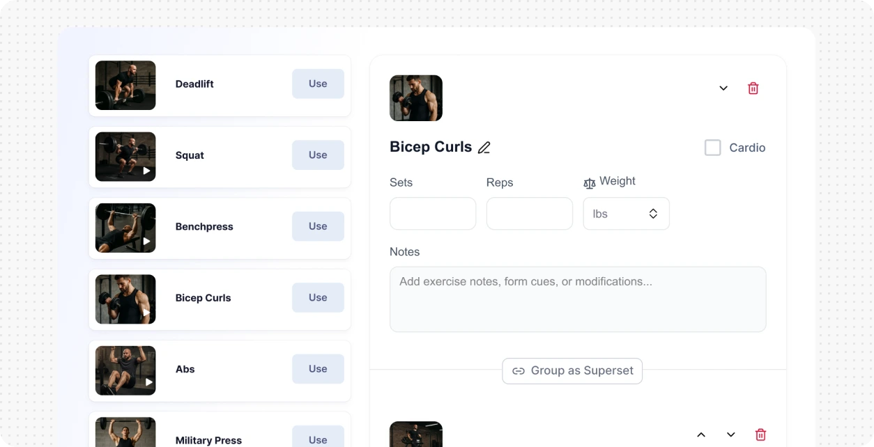 Exercise library for personal trainers