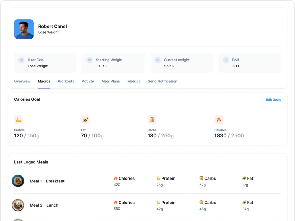 Personal training client tracking software