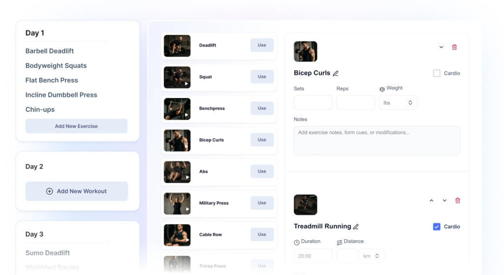 Workout builder software for personal trainers
