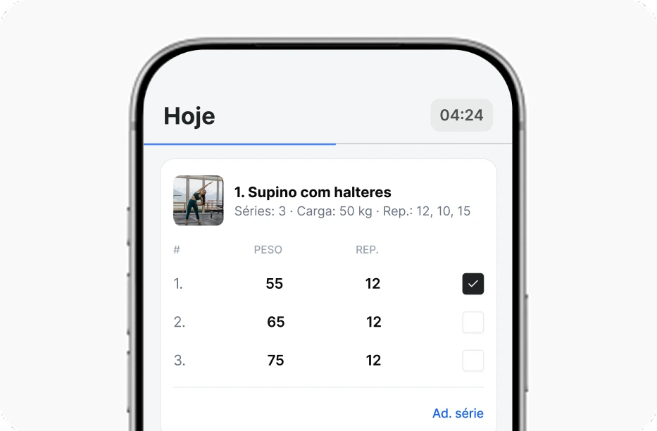 Acompanhamento de exercícios no app FitClients