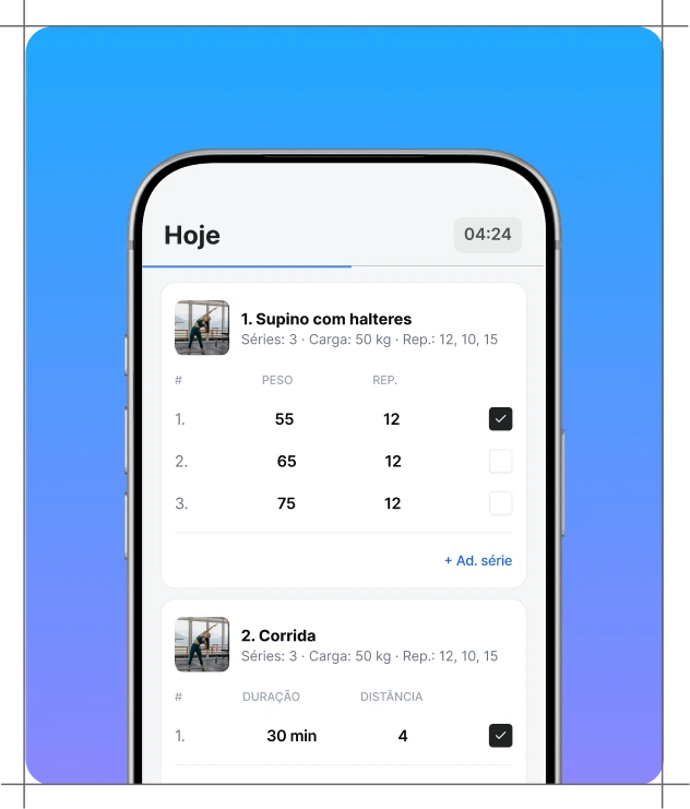 Acompanhamento de treinos no app FitClients