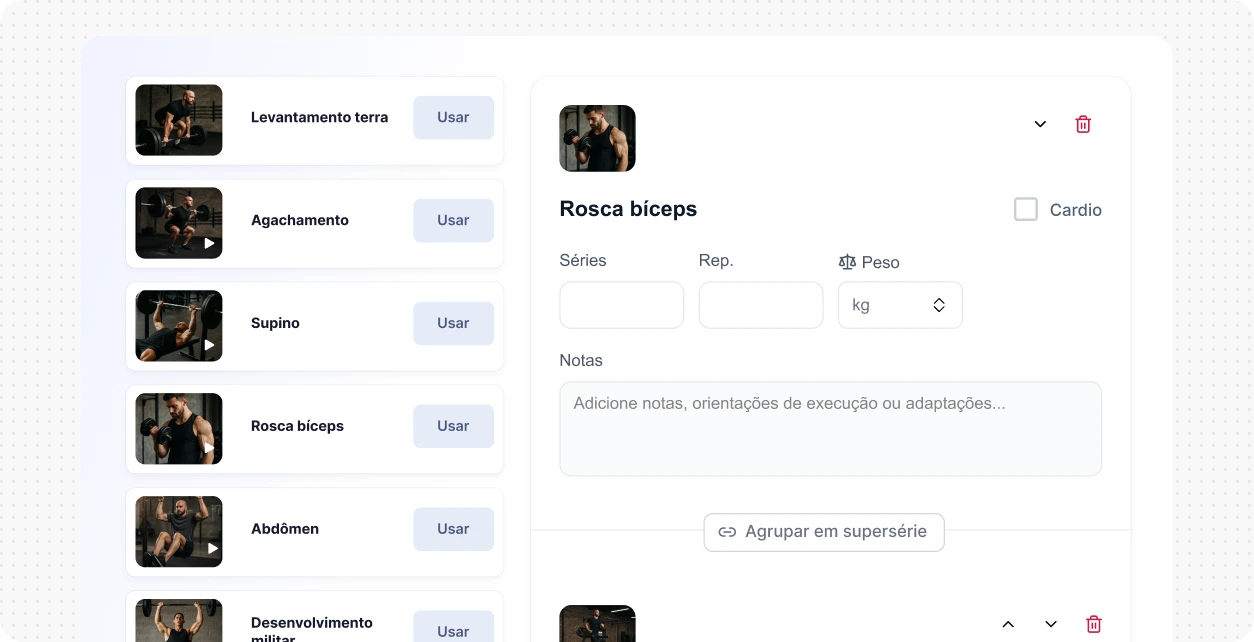 Biblioteca de exercícios para personal trainers