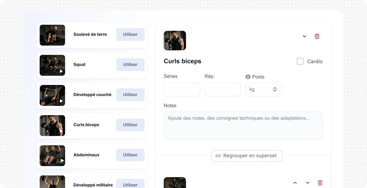 Bibliothèque d’exercices pour coachs sportifs