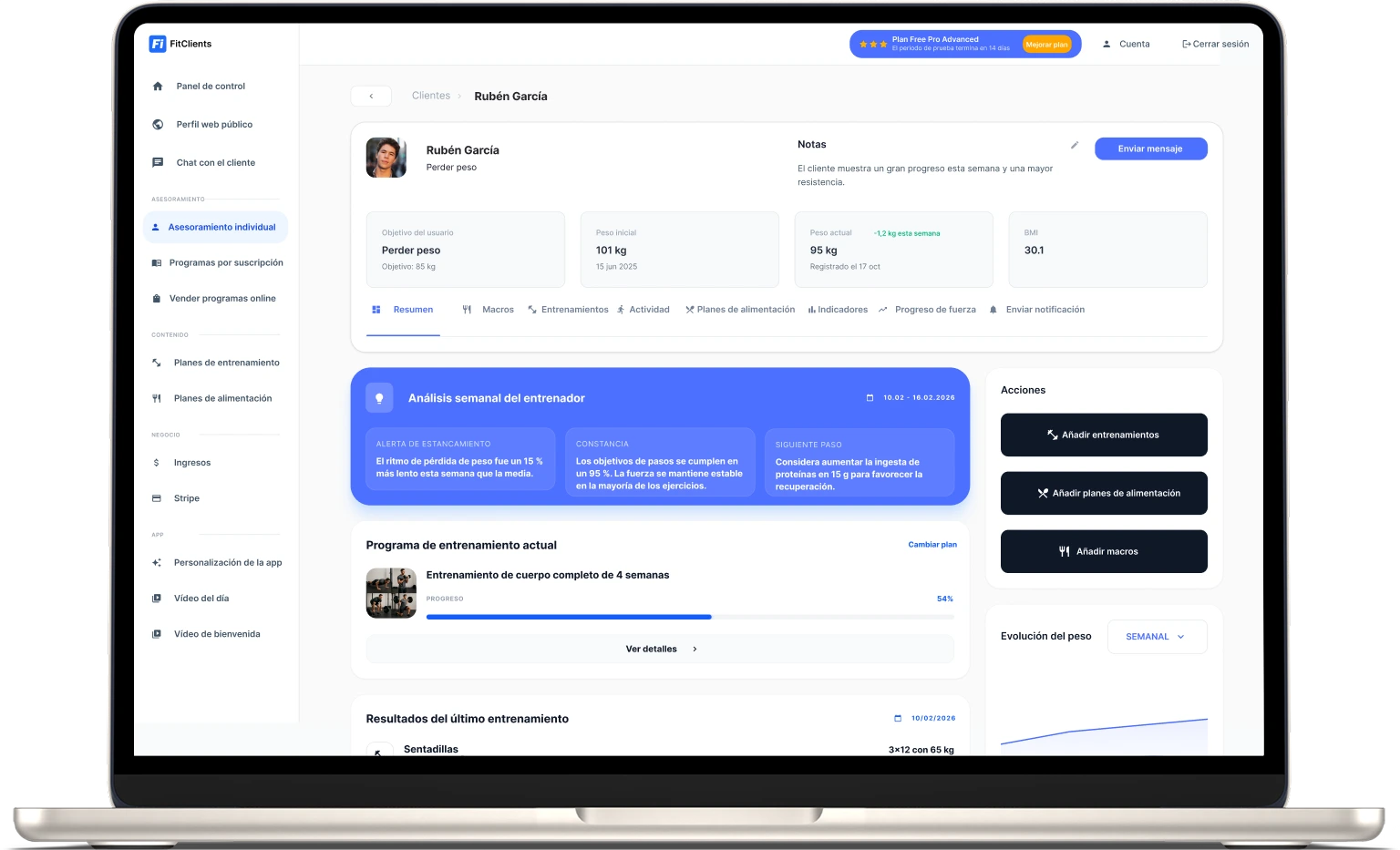 Gestión de clientes para entrenadores personales