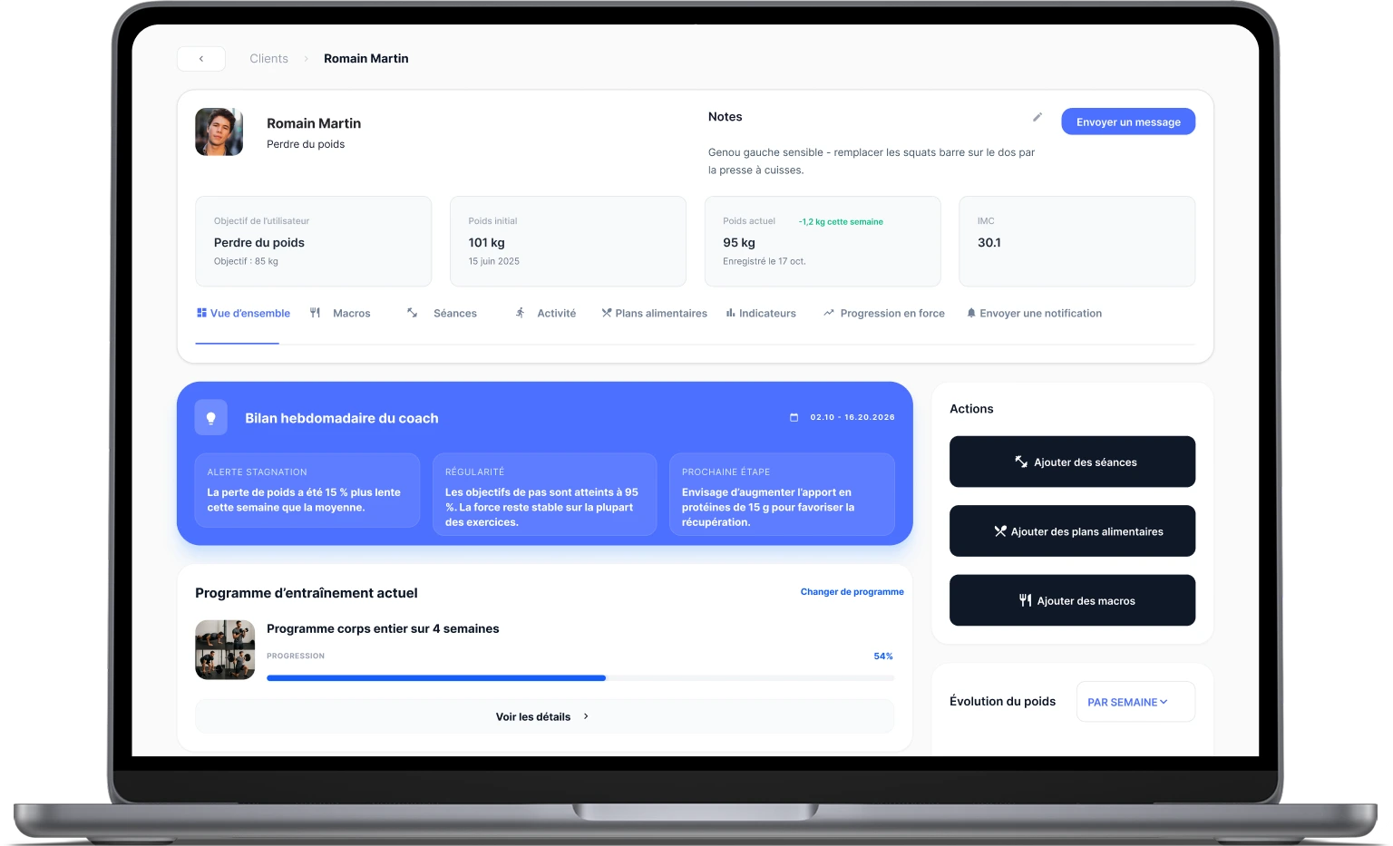 Gestion des clients pour coachs sportifs