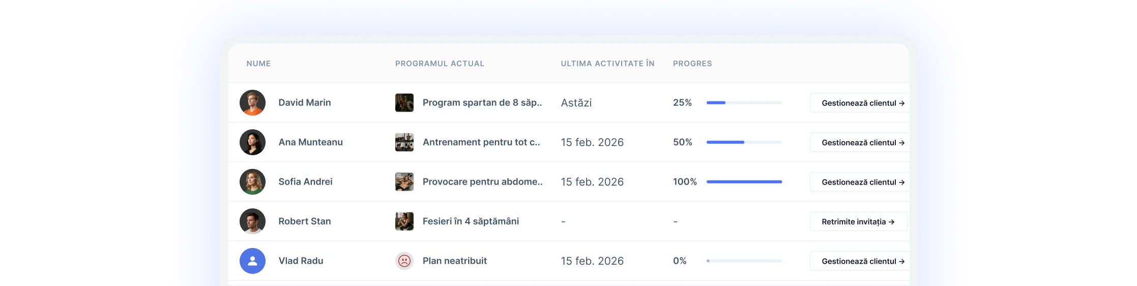 Gestionarea clienților în FitClients
