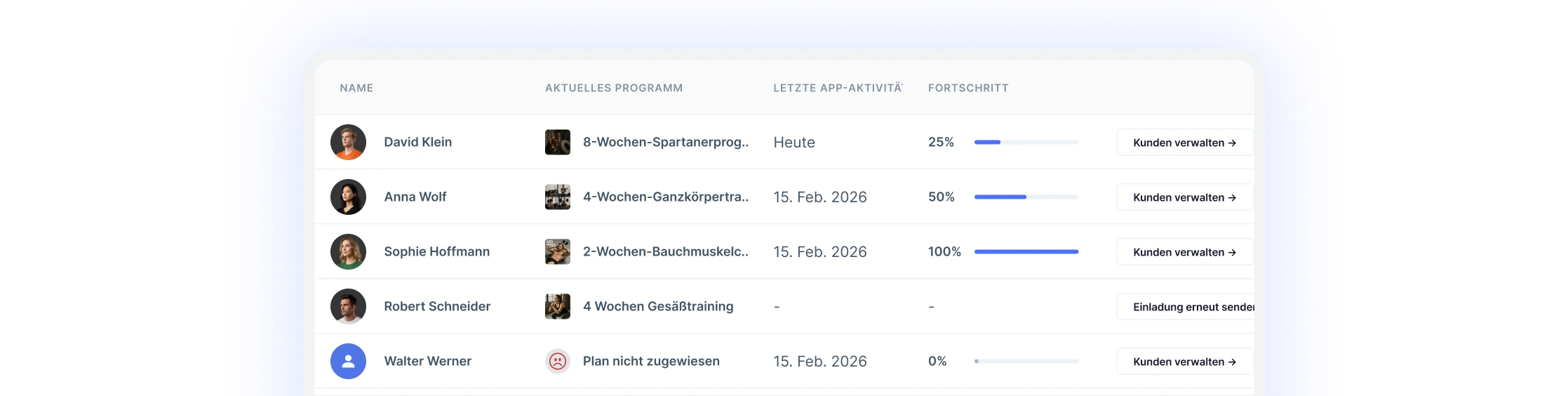 Kundenverwaltung in FitClients