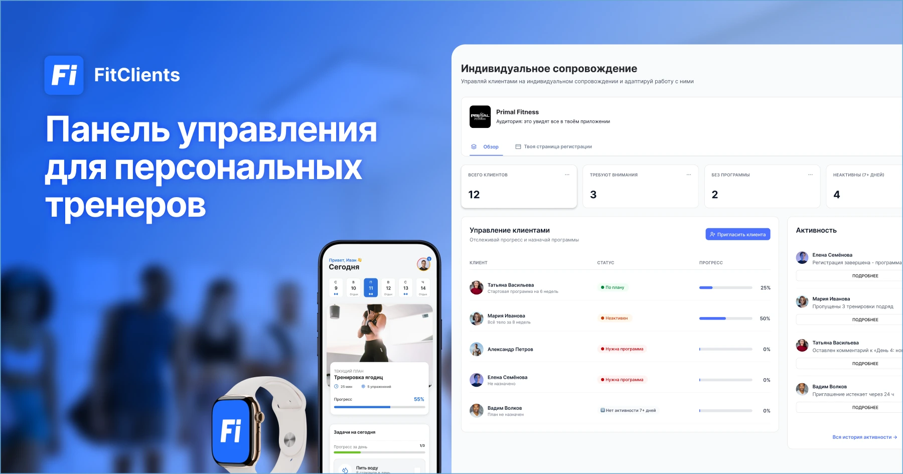 Панель управления тренировочным процессом