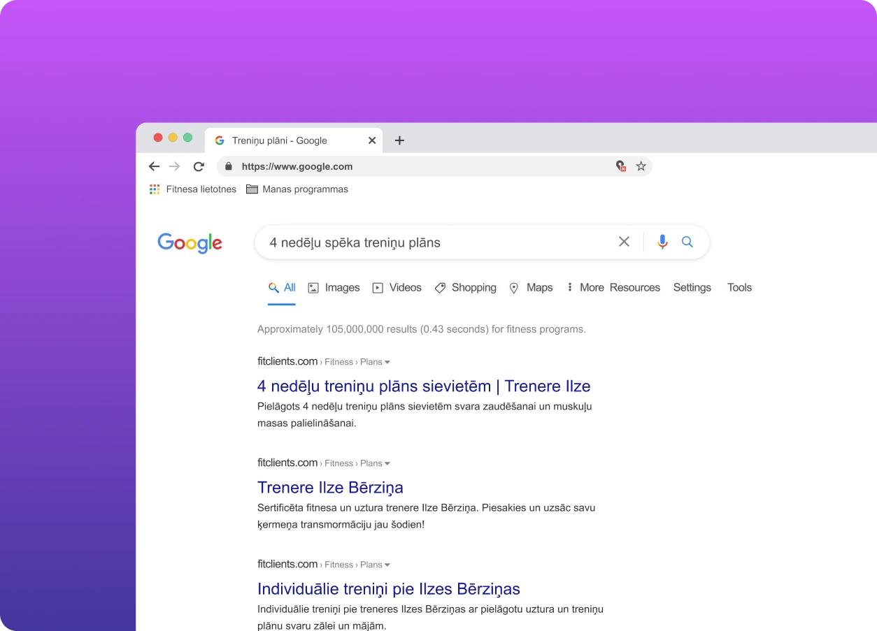 Personīgā trenera mājaslapas SEO