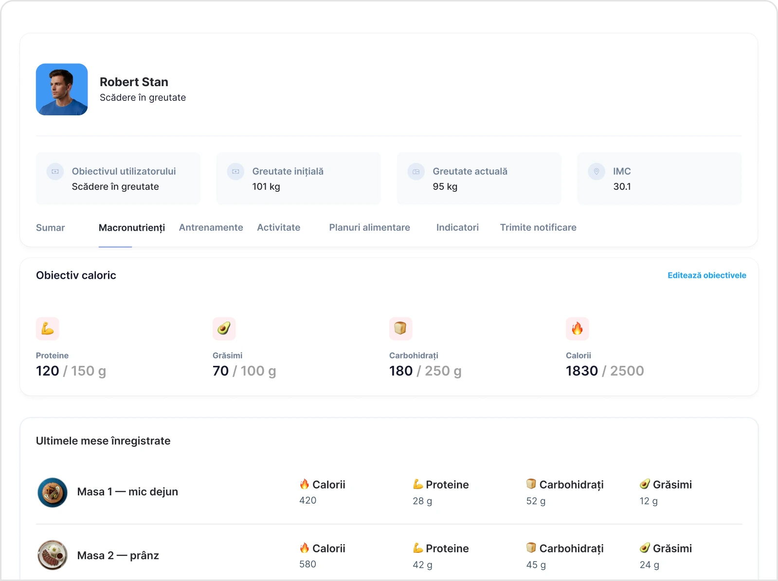 Software pentru monitorizarea clienților antrenamentelor personale