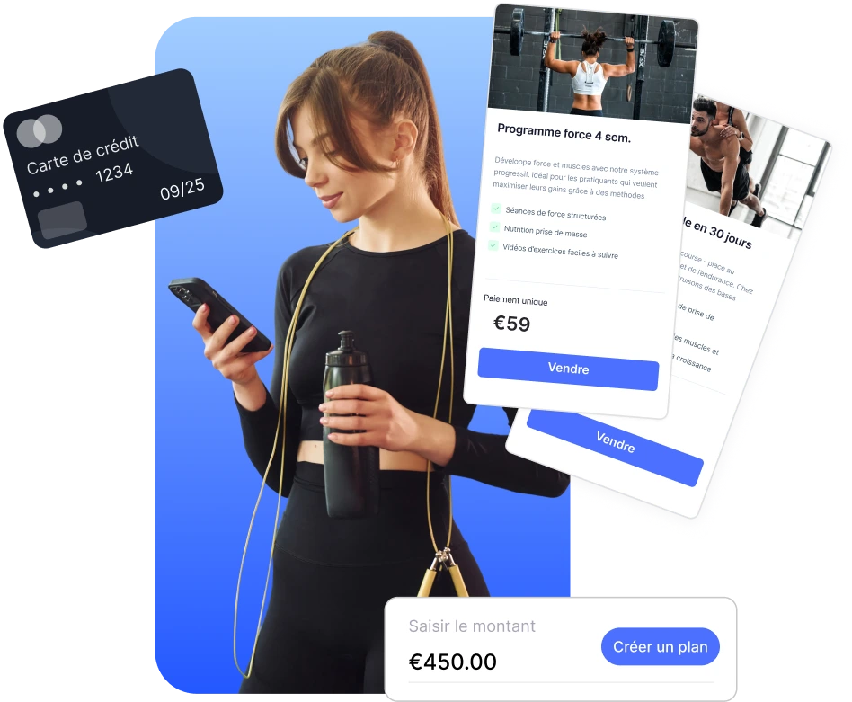 Vendez des programmes sportifs en ligne, proposez des abonnements récurrents ou combinez les deux sur une même plateforme. Choisissez le modèle tarifaire le mieux adapté à votre activité aujourd’hui et modifiez-le quand vous en avez besoin.