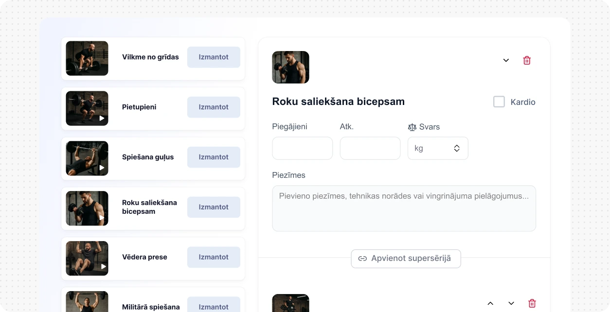Vingrinājumu bibliotēka personīgajiem treneriem